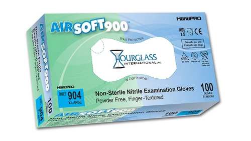HandPRO AirSoft900 902 size Medium soft blue nitrile exam gloves, case of 10 boxes, Hourglass International