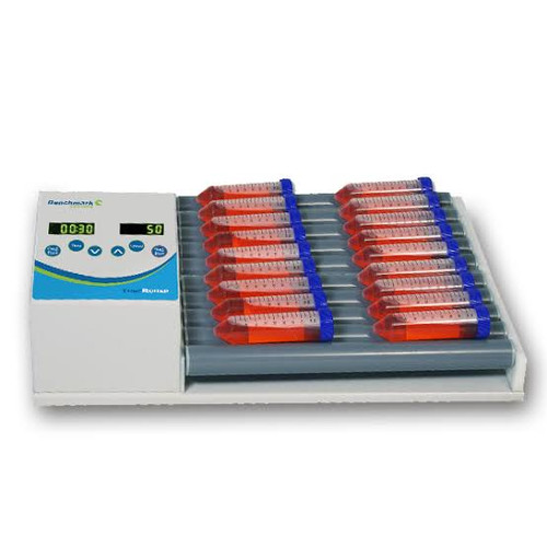 Benchmark Scientific TubeRoller™ | 10-Roller Tube & Bottle Roller Mixer | Fixed 38 RPM | Simultaneous Roll & ±5° Tilt | Gentle End-to-End Mixing | 8–200mm Vessels | 115V | Cat # R3010