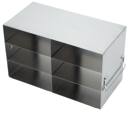Crystal UF-232 stainless steel upright freezer rack holding six 2-inch freezer boxes, 2 deep by 3 high