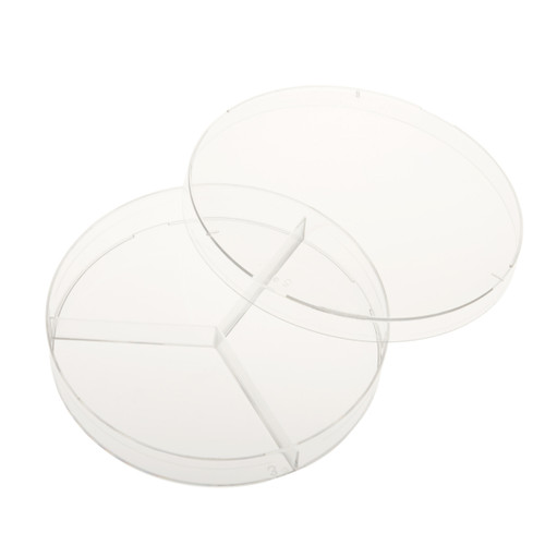 CELLTREAT 100mm x 15mm 3-Compartment Petri Dish, Sterile | Molded Dividers with Airflow | Simultaneous Triple-Organism Studies | 25/Bag | 500/Case | Cat # 229683