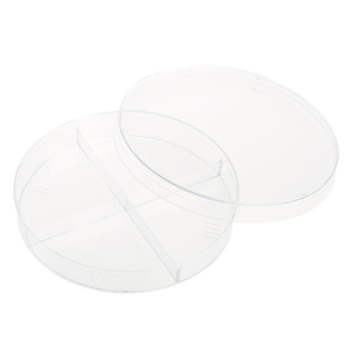 CELLTREAT 100mm x 15mm 4-Compartment Petri Dish, Sterile | Molded Dividers with Airflow | Simultaneous Quad-Organism Studies | 25/Bag | 500/Case | Cat # 229684