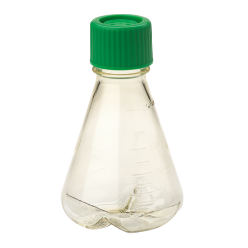 250mL Erlenmeyer Flask, Vent Cap, Baffled Bottom, PC, Sterile, 12/CS