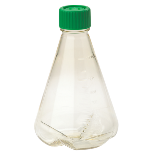 1000mL Erlenmeyer Flask, Vent Cap, Baffled Bottom, PC, Sterile, 6/CS