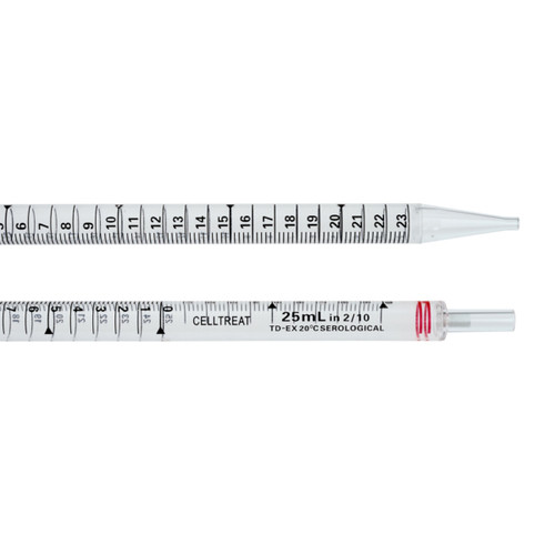 CELLTREAT 25mL Serological Pipet, Individually Wrapped, Paper/Plastic, Bag-Packed, Sterile | Anti-Drip Tip | Double Case Economy Format | 50/Bag | 400/Case | Cat # 229026B