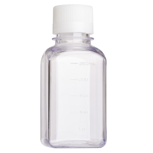 250mL Square Media Bottle (PETG), Sterile, 24/CS