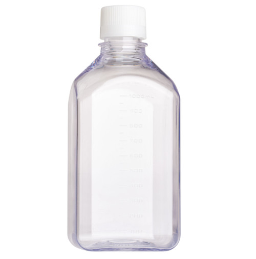 1000mL Square Media Bottle (PETG), Bulk, Sterile, 24/CS