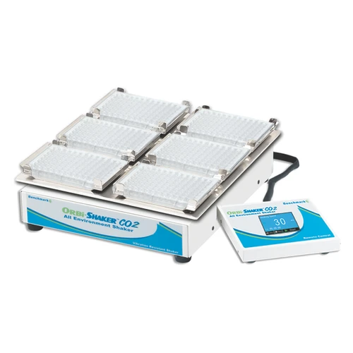 Benchmark Scientific Orbi-Shaker™ CO2-MP | CO2 Incubator Microplate Orbital Shaker | Remote Controller — Magnetic Mount | 200–1200 RPM | 2–3mm Orbit | 6-Position Microplate Platform | Standard & Deep Well Plates | Cat # BT4500