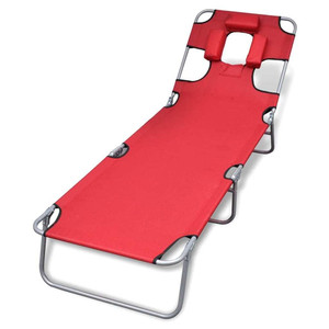 Folding Sun Lounger with Head Cushion Powder-coated Steel Red A949-41483