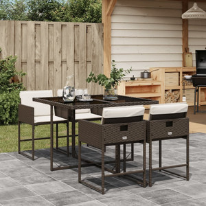 5 Piece Patio Dining Set with Cushions Brown Poly Rattan A949-3278024