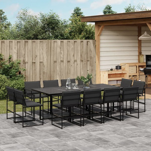 13 Piece Patio Dining Set with Cushions Black Textilene A949-3295080