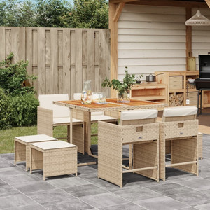 9 Piece Patio Dining Set with Cushions Beige Poly Rattan A949-3277911