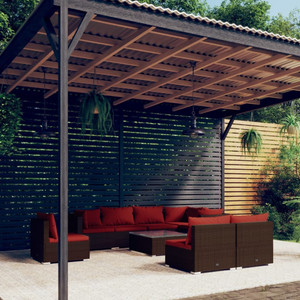 9 Piece Patio Lounge Set with Cushions Poly Rattan Brown A949-3102555