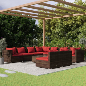 10 Piece Patio Lounge Set with Cushions Brown Poly Rattan A949-3102427