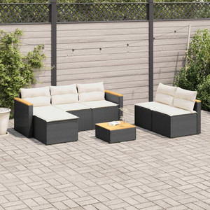 5 Piece Patio Sofa Set with Cushions Black Poly Rattan Acacia A949-3213537