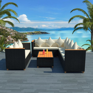 5 Piece Patio Lounge Set with Cushions Poly Rattan Black A949-42998