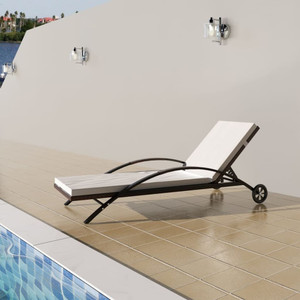 Sun Lounger with Cushion & Wheels Poly Rattan Brown A949-42488
