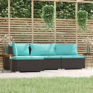 4 Piece Patio Lounge Set with Cushions Black Poly Rattan A949-317534