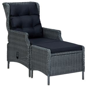 Reclining Patio Chair with Footstool Poly Rattan Dark Gray A949-313303