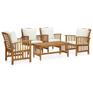 5 Piece Patio Lounge Set with Cushions Solid Acacia Wood A949-3057978