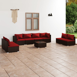 9 Piece Patio Lounge Set with Cushions Poly Rattan Brown A949-3102259