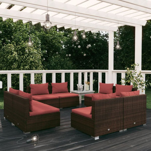 8 Piece Patio Lounge Set with Cushions Poly Rattan Brown A949-3101539