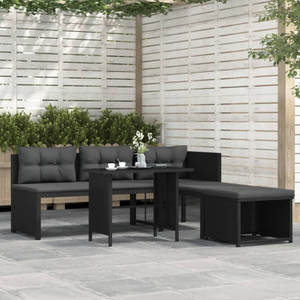 4 Piece Patio Lounge Set Poly Rattan Black A949-44287