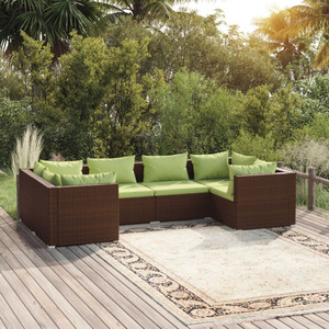 6 Piece Patio Lounge Set with Cushions Poly Rattan Brown A949-3101940