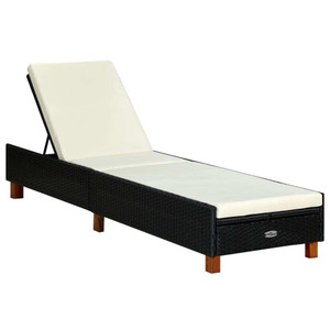 Sunbed with Cushion Poly Rattan Black A949-310474