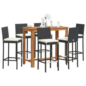 7 Piece Patio Bar Set Black Solid Wood Acacia and Poly Rattan A949-3295280