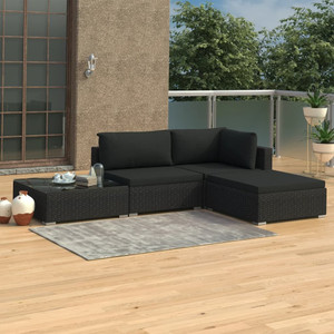 4 Piece Patio Lounge Set with Cushions Poly Rattan Black A949-48285