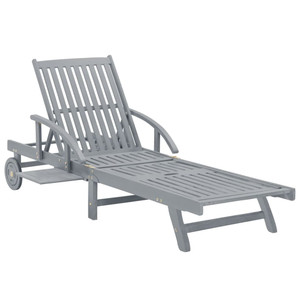Patio Sun Lounger Gray Solid Acacia Wood A949-45939