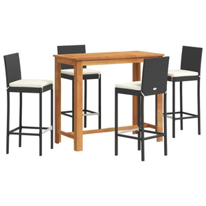 5 Piece Patio Bar Set Black Solid Wood Acacia and Poly Rattan A949-3295278