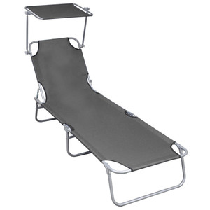 Folding Sun Lounger with Canopy Gray Aluminum A949-47772
