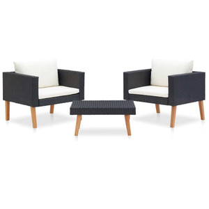 3 Piece Patio Lounge Set with Cushions Poly Rattan Black A949-310218