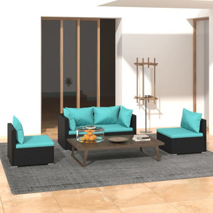 4 Piece Patio Lounge Set with Cushions Poly Rattan Black A949-3102169