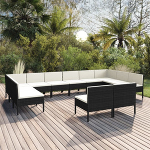 12 Piece Patio Lounge Set with Cushions Poly Rattan Black A949-3094612