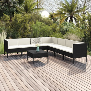 8 Piece Patio Lounge Set with Cushions Poly Rattan Black A949-3094456