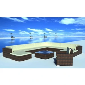 12 Piece Patio Lounge Set with Cushions Poly Rattan Brown A949-42091