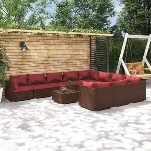 11 Piece Patio Lounge Set with Cushions Poly Rattan Brown A949-3102787
