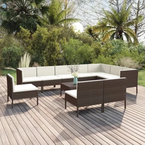 11 Piece Patio Lounge Set with Cushions Poly Rattan Brown A949-3094451