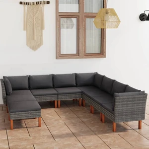9 Piece Patio Lounge Set with Cushions Poly Rattan Gray A949-3059721