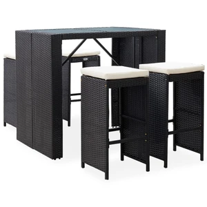 5 Piece Patio Bar Set Poly Rattan and Glass Black A949-49568