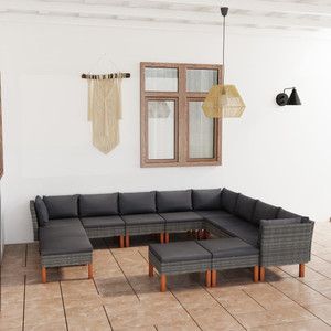 12 Piece Patio Lounge Set with Cushions Poly Rattan Gray A949-3059725