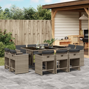11 Piece Patio Dining Set with Cushions Gray Poly Rattan A949-3277975