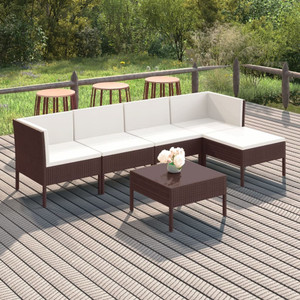 6 Piece Patio Lounge Set with Cushions Poly Rattan Brown A949-3094383