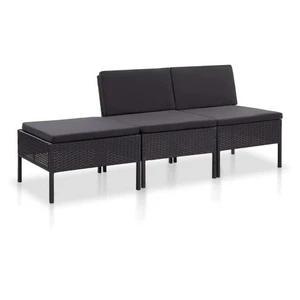 3 Piece Patio Lounge Set with Cushions Poly Rattan Black A949-48957