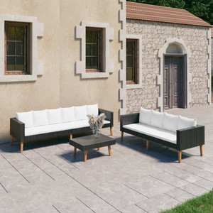 3 Piece Patio Lounge Set with Cushions Poly Rattan Black A949-3059337
