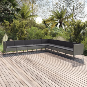 9 Piece Patio Lounge Set with Cushions Poly Rattan Gray A949-3094466