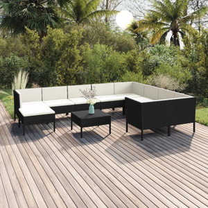 11 Piece Patio Lounge Set with Cushions Poly Rattan Black A949-3094504