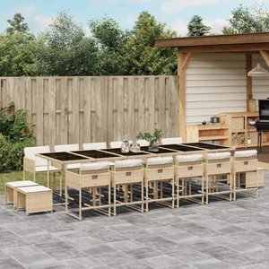17 Piece Patio Dining Set with Cushions Beige Poly Rattan A949-3278133
